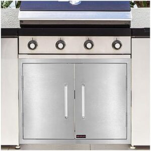 "Upgrade your outdoor kitchen with Whistler's stainless steel double access doors featuring a built-in paper towel holder. Perfect for grill stations, these 33W x 22H doors provide easy access and storage."