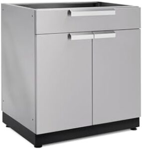 Here is the optimized SEO meta description:

"Upgrade your outdoor kitchen with this stainless steel cabinet from NewAge Products. Features a spacious 2-door design, perfect for storing BBQ essentials. Dimensions: 32in W x 22in D x 38.5in H."
