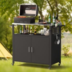 Here is the optimized meta description:

"Upgrade your outdoor cooking experience with this grill table featuring storage and stainless steel top, perfect for BBQs and gatherings, dimensions 44.88 x 18.11 x 35.43 inches, grab a deal today!"