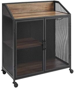 Enhance your home decor with the Walker Edison Malcomb Urban Industrial Metal Mesh Double Door Rolling Bar Cabinet, featuring a rustic oak finish and 33-inch width. Perfect for entertaining!