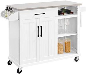 Here is the generated SEO meta description:

"Elevate your kitchen with this Yaheetech cart featuring a stainless steel top, rolling storage cabinet, wine rack, and spice rack. Perfect for small spaces."