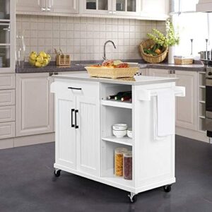 Here is the generated SEO meta description:

"Elevate your kitchen with this Yaheetech cart featuring a stainless steel top, rolling storage cabinet, wine rack, and spice rack. Perfect for small spaces."