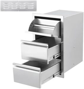 Upgrade your outdoor kitchen with stainless steel double access drawers and paper towel holder combo, perfect for BBQ grill stations.