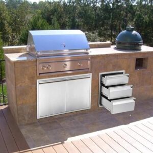 Discover the ultimate outdoor kitchen companion - 18"W x 24"H x 23"D stainless steel drawers with flush mount access, perfect for storing utensils and keeping your island organized.
