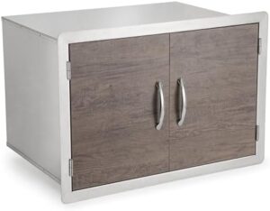 Enhance your outdoor kitchen with the Stanbroil Double Door Dry Storage Pantry, featuring 30-inch wood grain storage cabinet and BBQ access door for effortless grilling. Perfect for grill stations and islands!