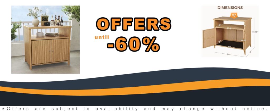 Wicker Storage Cabinet for Outdoor Use - Patio Bar Table with Two Doors