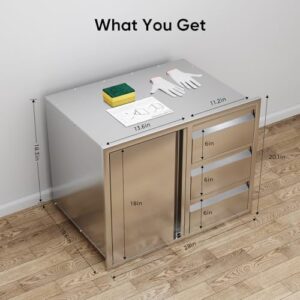 Here is the meta description:

"Organize your outdoor kitchen with this stainless steel drawer combo featuring two separate drawers for trash and BBQ grill storage, perfect for a 28"W x 19.6"D x 20.1"H setup."