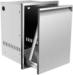 Discover the ultimate outdoor kitchen storage solution! This stainless steel tray features a built-in trash drawer, perfect for BBQ island grills.