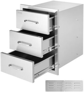 Elevate your outdoor kitchen with VEVOR's flush mount triple access drawers featuring stainless steel handles and 16" x 21.5" x 18" dimensions, perfect for BBQ island patio grill stations or outdoor kitchens.