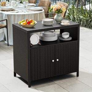 Store your outdoor essentials in style with the YITAHOME patio storage cabinet featuring 2 doors and shelves. Perfect for poolside, garden, or backyard use, dimensions 47.2x23.6x26.8 inches.