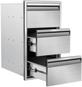 Here is the generated meta description:

"Upgrade your outdoor kitchen with this stainless steel drawer set featuring 3 compartments and hidden handles. Perfect for patio grill stations and islands."
