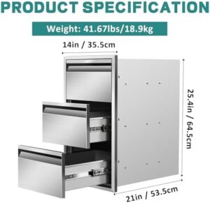 Here is the generated meta description:

"Upgrade your outdoor kitchen with this stainless steel drawer set featuring 3 compartments and hidden handles. Perfect for patio grill stations and islands."