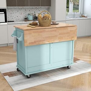 Elevate your kitchen workflow with the Rolling Kitchen Island featuring storage, a mint green top, and 2 drawers. Perfect for meal prep, cooking, or entertaining!