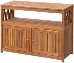 Here is the meta description:

"Organize your outdoor space with Greesum's 2-Tier Storage Cabinet in Acacia Wood, featuring 2 magnetic doors and perfect for garden, picnic, buffet, TV stand or bar table use. Stock up now!"