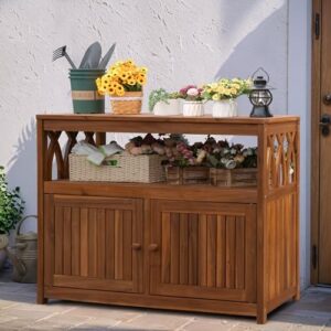 Here is the meta description:

"Organize your outdoor space with Greesum's 2-Tier Storage Cabinet in Acacia Wood, featuring 2 magnetic doors and perfect for garden, picnic, buffet, TV stand or bar table use. Stock up now!"