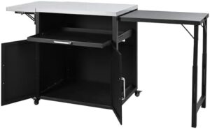 "Transform your outdoor gatherings with the Grill Table, featuring a stainless steel top and foldable side tables. Perfect for hosting barbecues with friends and family."