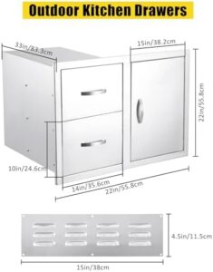 "Upgrade your outdoor entertaining space with this Stainless Steel Drawer Combo, featuring a multi-layer design, paper towel rack, and flush mount double drawers. Perfect for BBQ island & patio grill stations."
