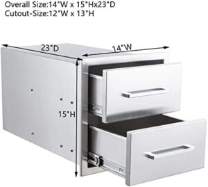 Discover the ultimate outdoor kitchen drawers, perfect for BBQ islands and kitchens. Stainless steel construction, 2-drawer design with ample storage (14" W x 15" H x 23" D) for a seamless installation.