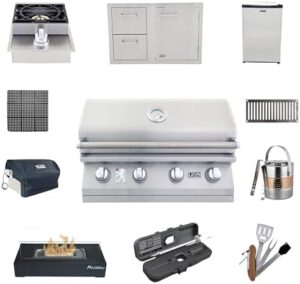 Mastering the art of grilling with Lion Premium Grills' BBQ Gas Grill Bundle, featuring a 32-inch grill, single side burner, storage drawers, and more.