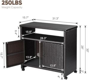 Here is the meta description:

"Upgrade your outdoor living space with this weather-resistant storage cabinet featuring 2 doors, shelf and wheels. Perfect for poolside, garden or kitchen use."