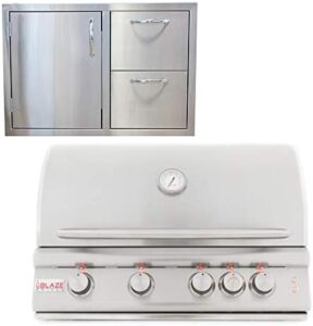Savor the great outdoors with the Blaze Grills 32 Inch 4-Burner LTE Natural Gas Grill, featuring a made-in-USA combination door/drawer package deal for effortless cooking and storage. Enjoy gourmet results without breaking the bank - buy now and save big!