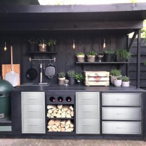 Here is the optimized meta description:

"Upgrade your outdoor kitchen with this stainless steel double drawer combo featuring a paper towel holder, perfect for grilling and prep zones, dimensions 17W30H21D inches."
