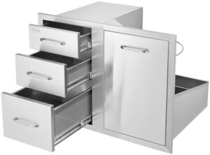 Up-grade your outdoor kitchen with VEVOR's combo door drawer featuring a propane drawer, adjustable garbage ring, and triple drawers perfect for BBQ island patio grill stations.