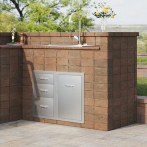 Up-grade your outdoor kitchen with VEVOR's combo door drawer featuring a propane drawer, adjustable garbage ring, and triple drawers perfect for BBQ island patio grill stations.
