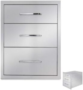 Maximize your outdoor cooking space with this stainless steel BBQ drawer, featuring three drawers and a flush mount design for easy access. Perfect for BBQ islands or kitchens, dimensions 16x21x23 inches. Limited time offer: up to 25% off!