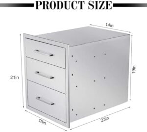 Maximize your outdoor cooking space with this stainless steel BBQ drawer, featuring three drawers and a flush mount design for easy access. Perfect for BBQ islands or kitchens, dimensions 16x21x23 inches. Limited time offer: up to 25% off!