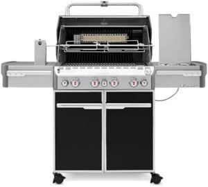 Boost your outdoor cooking experience with the Weber Summit E-470 grill, featuring a large 580-Square-Inch cooking area and 48,800-BTU Liquid-Propane power. Perfect for backyard gatherings!
