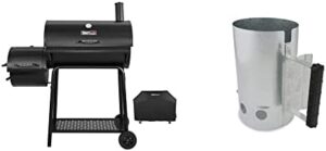 Enhance your outdoor cooking experience with the Royal Gourmet CC1830FC charcoal grill offset smoker and matching cover. Includes GrillPro 39470 chimney starter for effortless ignition, perfect for backyard gatherings and family meals.