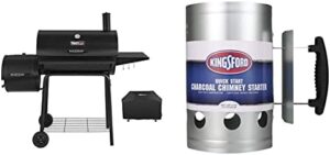 Deliver a mouth-watering BBQ experience with the Royal Gourmet CC1830SC charcoal grill offset smoker, featuring a KINGSFORD Heavy Duty Deluxe Charcoal Chimney Starter for effortless lighting. Perfect for backyard gatherings!