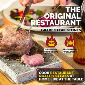 "Experience the art of grilling with this premium gift set featuring a steak stone cooking experience, complete with a high-quality steak knife and protective gloves. Perfect for any grill enthusiast."