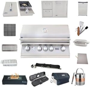 Boost your backyard entertaining with the Lion Premium Grills L75000 bundle featuring a 32" grill, single side burner, door, and drawers. Includes a refrigerated tray, rotisserie basket, and more. Upgrade your outdoor cooking experience today!