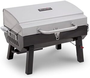 Savor sizzling outdoor flavors with the Char-Broil 200 Sq In Stainless Steel Portable Propane Gas Grill Bundle, featuring a 4-foot hose and adapter. Perfect for camping or backyard gatherings.