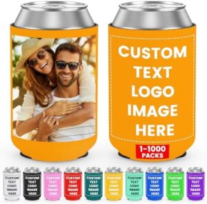Here is the optimized SEO meta description:

"Stay cool and refreshed with our custom can coolers, featuring neoprene insulation and customizable photo logo text for 100 bulk orders. Perfect for parties, BBQs, and gift-giving."