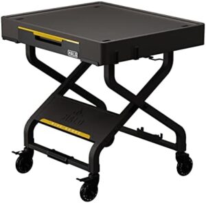"Upgrade your outdoor cooking experience with the HALO Outdoor Cart, featuring a portable grill station with collapsible design, tank storage, and drop-down drawer for convenient organization."