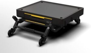 "Upgrade your outdoor cooking experience with the HALO Outdoor Cart, featuring a portable grill station with collapsible design, tank storage, and drop-down drawer for convenient organization."