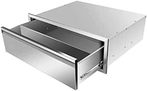 Here is the optimized SEO meta description:

"Upgrade your outdoor kitchen with these stainless steel triple-access BBQ drawers featuring a flush mount design and comfortable handle. Perfect for patio grill stations, dimensions 30W x 10H x 23D inches."