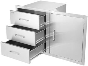 Discover the VEVOR BBQ Island Drawers, a triple-compartment combo with stainless steel handles, perfect for outdoor kitchen patio grill stations. Enhance your grilling experience with this durable drawer cabinet.