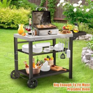 Elevate your outdoor grilling experience with this versatile Grill Cart featuring a pizza oven stand, three shelves, and drawer. Perfect for Ninja Woodfire Grill, Blackstone Griddle, or Tabletop Grill.