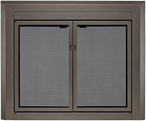 Upgrade your home with UniFlame's Logan fireplace doors featuring smoke-tamed glass in oil-rubbed bronze, perfect for openings from 36 to 43 inches wide and 25.5 to 32.5 inches high.