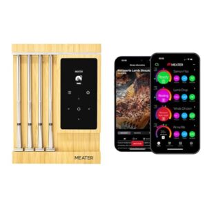 Get precise temperatures with the MEATER Pro XL wireless smart meat thermometer. Features 4 multi-sensor probes and Wi-Fi connectivity for BBQ, grill, smoker, air fryer, deep fryer, and sous vide cooking, all while resisting up to 1000°F heat.