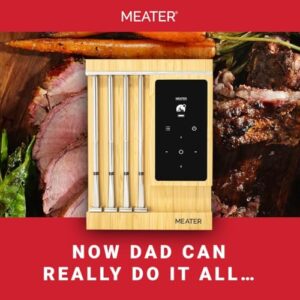 Get precise temperatures with the MEATER Pro XL wireless smart meat thermometer. Features 4 multi-sensor probes and Wi-Fi connectivity for BBQ, grill, smoker, air fryer, deep fryer, and sous vide cooking, all while resisting up to 1000°F heat.