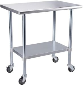 Here is the generated meta description:

"Stainless steel commercial kitchen table with caster wheels and adjustable under shelf, perfect for restaurants, homes, or hotels. Heavy-duty construction with NSF metal certification."