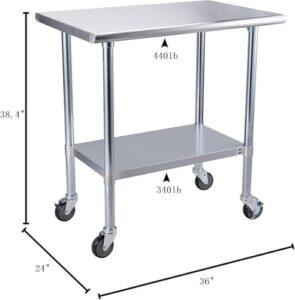 Here is the generated meta description:

"Stainless steel commercial kitchen table with caster wheels and adjustable under shelf, perfect for restaurants, homes, or hotels. Heavy-duty construction with NSF metal certification."
