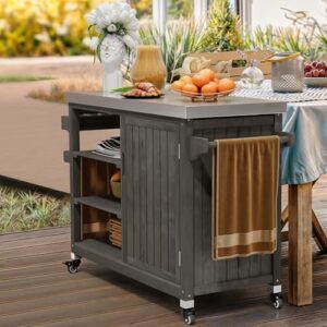 Here is the optimized meta description:

"Upgrade your outdoor kitchen with YITAHOME's XL grill cart storage cabinet featuring stainless steel table top and spice rack. Lockable wheels and brown finish perfect for patio bars, dimensions 53.74x20.27 inches."