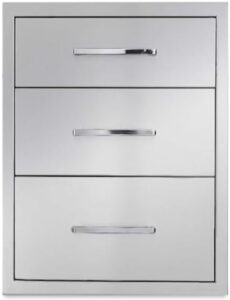 Here is the generated SEO meta description:

"Elevate your outdoor cooking experience with this stainless steel 3-drawer BBQ island built-in drawer, perfect for weatherproof storage and a seamless flush mount design."