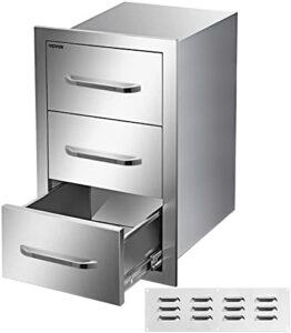 Discover the ultimate outdoor kitchen solution! VEVOR's stainless steel cabinets feature 16" wide drawers with handles, perfect for storing BBQ essentials.